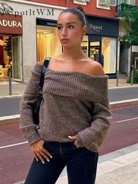 Dames Knits Tees Mode Sexy Effen Off-shoulder Vrouwelijke Truien Casual Slash Neck Lange Mouw Trui 2023 Herfst Dames High Street Knitwear 231208