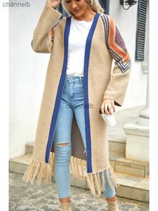 Femmes Tricots Tees Fitshinling Mode Vintage Hiver Cardigan Pour Femmes Rayé Fringe BOHO 2023 Manteau Survêtement Tricots Long Cardigan Pull HKD230821