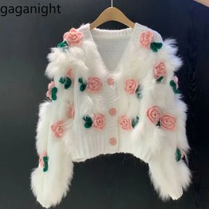 Puntos para mujer Tees Gaganight Mujeres Bordadas 3D Rose Punto Cardigan Top 2024 Otoño Invierno Versátil Ropa suave Suéter glutinoso suave 231213