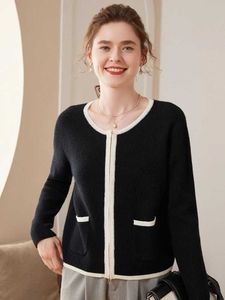 Damesbreien T -stukken hoogwaardige nieuwe Cardigan Sweater Spring en herfst 100% kasjmier rits trui lange mouwen ronde nek vaste kleur gebreide topl2405