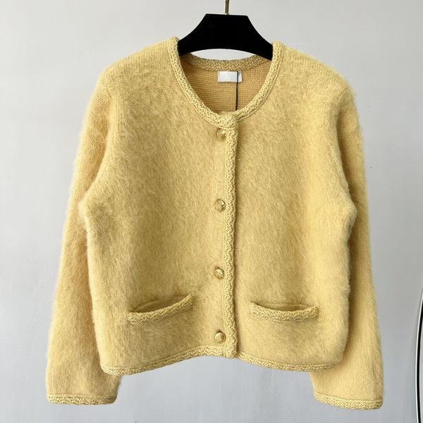 Camisetas de punto para mujer de alta calidad PINK de un solo pecho Vintage Albaka de punto de lana de Cachemira suéter cárdigan de mujer Otoño Invierno Mohair abrigo 230324