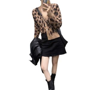 Puntos para mujer Tees Hirigin Fashion Button Button Down Sweater Casual Manga Larga V Cuello Sexy Leopardo Estampado Léxido Punto Punto Cardigan Wrap Abrigo