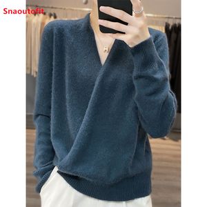 Damesbreien T -stukken Japanse Kimono Cardigan Pure Wool Sweater Vrouw Cross Vneck gebreide 2023 Spring en herfst losse leggings retro top 230311