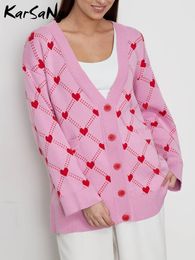 Camisetas de punto para mujer, cárdigans con botones de invierno rosa KarSaNy para mujer, abrigos de punto, Tops sueltos de otoño, chaqueta 2023, cárdigan extragrande para mujer 230725