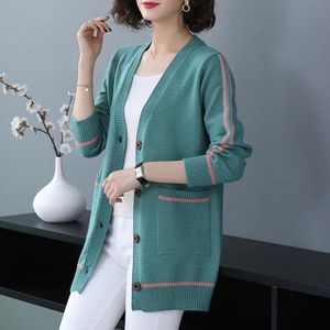 Damesbreien TEES Koreaanse contrasterende kleuren knop Sweaters jas herfstkleding allmatch lange mouw modezakken gebreide vest 230317