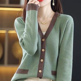 Damesbreien TEES Koreaanse mode panelen gebreide vesten sweaters herfst winter dames kleding losse warme lange mouw v-neck casual jassen 230302