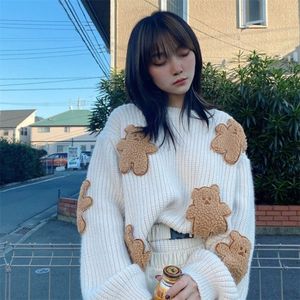 Tricots pour femmes Tees coréen pull en vrac femmes dessins animés mignon ours Kawaii pulls japonais tricot pulls femme hiver à manches longues doux hauts 220915