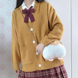 Damesbreien T Tees Ladies Sweaters Japanse stijl V-Neck losse trui gebreide vrouwen Solid Color Kawaii Lange mouw Butter-Down Cardigan F