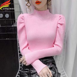Tricots pour femmes T-shirts à manches longues bouffantes pull doux femmes 2021 automne hiver nouveau Beige noir rose col roulé pulls tricotés et pulls femmes T221012