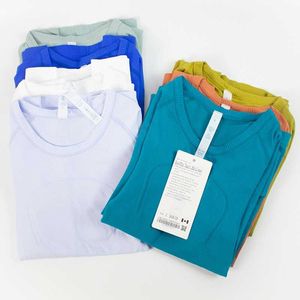 Gebreid dames-T-shirt Ademend hardloopshirt met hoge stretch voor dames Sneldrogende naadloze korte mouw