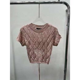 Dames Knits Tees Mm23 Zomer Mode Lingge Holle Kant Sexy Pure Desire Stijl Korte Taille Gebreide Mouwen