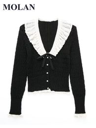 Femmes tricots t-shirts MOLAN Vintage femme Cardigan mode à manches longues décontracté tricoté haute rue pull femme élégant haut 230324