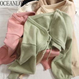Damesbreien Tees Oceanlove Short Cardigans Solid veter Up herfst Winter All Match Ins Fashion Women Sweaters Candy Color Sweet Chaqueta Mujer 220914