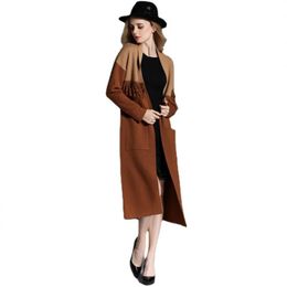 Cañas de tejidos de mujer OLOMM 21220 CAPA DE Cashmere Autumn and Winter Sweater Long Long -Grosel de color Cardigan coincidente 230413