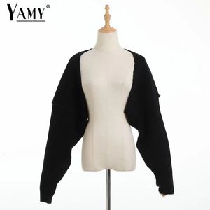 Damesgebreide T-stukken Sexy cropped vest gebreid kort vest truien voor dames mode schattige tops Koreaanse stijl top met lange mouwen vleermuismouw 231006