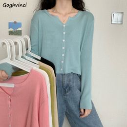 Puntos de mujer Tees Slim Single Breasted Cardigans Mujeres Tender Girls Manga larga Protector solar Estilo coreano Punto Suéteres recortados Ocio Elasticidad 221123