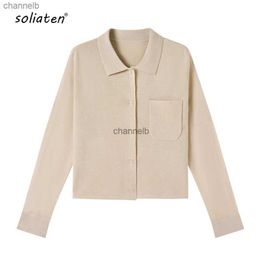 Damesbreien Tees Soliten Wool Knust Cardigan Sweater Autumn 2023 Nieuwe Turn Down Collar French Style Fashion Basic Tops Warm C-175 HKD230821