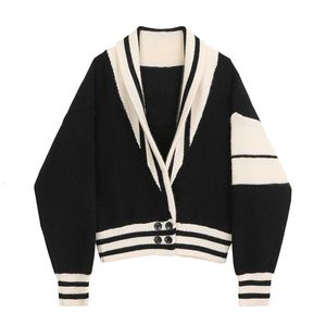 Tricots pour femmes T-shirts Pull Femme Rayé Style japonais Sans manches Col en V All match Loose Casual Lovely Students Fashion Ulzzang cardigans 230725