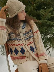 Tricots pour femmes Tees Vintage Pull de Noël épais tricoté torsadé floral contraste couleur cardigan diamant carreaux lâche col rond Y2k hauts 231213