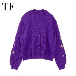 Women's Knits Tees Winter Purple Cardigan Women Star Geborduurde Truien Limited Edition Tay Gebreide Vesten Lor S Vintage Now Sweater Tops 230729