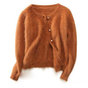 Puntos de mujer Camisetas Blusa real de invierno Suéter de cachemira de visón natural Diseño de botones Cárdigans suaves Ropa de mujer Descuento bajo tsr590 230302