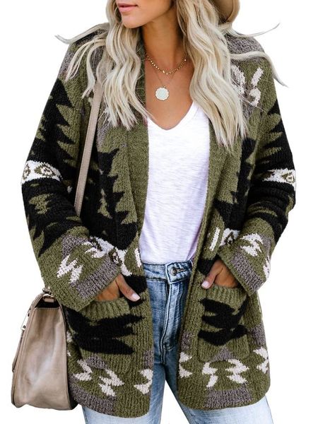 Puntos de mujer Tees Mujeres Boho Cardigan Azteca Frente abierto Suéteres sueltos Slouchy Tribal Manga larga de punto Chaqueta de Navidad Abrigo 230920