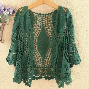 Women's Knits Tees Dames Cardigan Summer Vintage Hollow Out Lace Tops Female Retro Short Style Bolero 4XL Gebreide Trui Truien Wit Zwart 230720