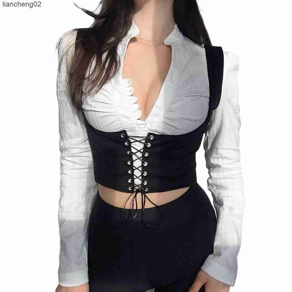 T-shirts en tricot pour femmes Ceintures corset pour femmes Gothique Punk Vintage Bandage Corset Vintage Esthétique Oeillet À Lacets Corsets Maigres Grunge Goth Cummerbunds W0306