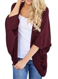 Damesgebreide T-shirts Dames Effen Vleermuismouwen Chiffon Kimono Vest Strandbikini Cover-up Badpak 231011