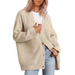 Femmes tricots t-shirts femmes pull Cardigan bouton col en v tricots couleur unie pull à manches longues manteau automne hiver grande taille Cardigan polyvalent 231114