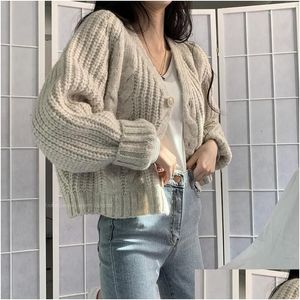 Dames Knits Tees Cropped vesten voor dames Dames losse V-hals Fall Chic Jeugdtrui Knitwear Koreaanse versie Elegant Tender Hara Dhgqh