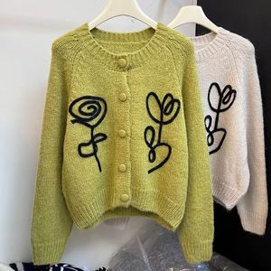 Femmes Tricots T-shirts WTIANYUW Coréen Tricoté Cardigan Mode Floral Imprimé O Cou À Manches Longues Kawaii Pull Simple Poitrine Top 230324
