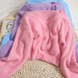 Women's Knits Tees Y2K Soft Mohair Kawaii Pink Sweater Jacket Womens Cardigans Autumn Solid Color Short Korean Cardigan Jacket Women Sweater Coats 230809
