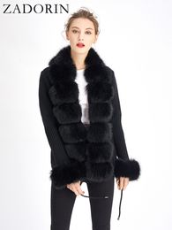 Damesbreien T -stukken Zadorin Luxe Fur Cardigan Gebreide wintertrui vrouwen elegante afneembare riem wit roze zwarte dames Korea -stijl 230311