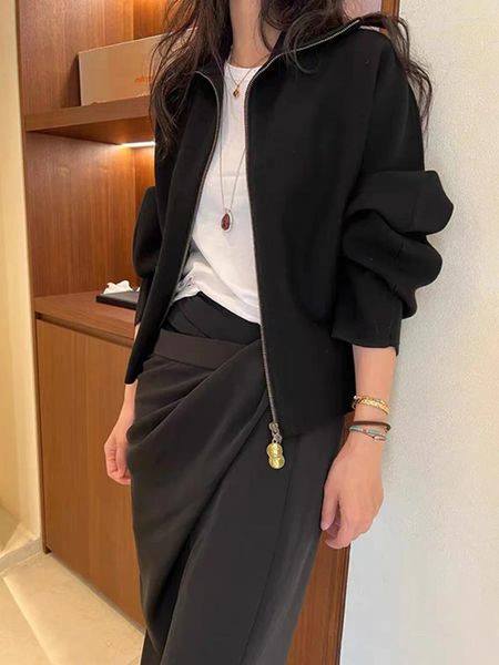 Tricots de tricots pour femmes Fashion Fashion Mélange Black Black Long Batwing Sleeve Cardigan manteau Elegant Lady Stand Collar Zipper Slim Veste Sweater