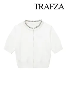 Damesbreien trafza lente mode trui tops witte o-hals korte mouwen kalk met een vrouw met één borsten