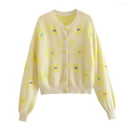 Frauen Strick UNIZERA 2023 Frühling Und Herbst Damen Süße Blume Stickerei Pullover Strickjacke Gestrickte Jacke Frauen