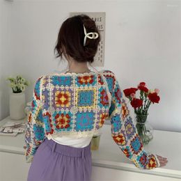 Damesbreien Vest Top Dames Corchet Plaid Cardigans Tops Women Crochet Knitting Sweater Crop