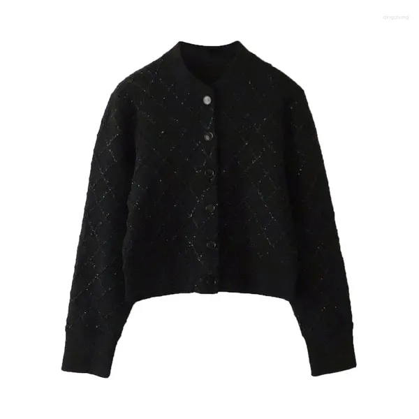 Tricots pour femmes VII 2024 S début du printemps vêtements pour femmes élégant motif de diamant veste en tricot à paillettes Cardigan pull femmes offres