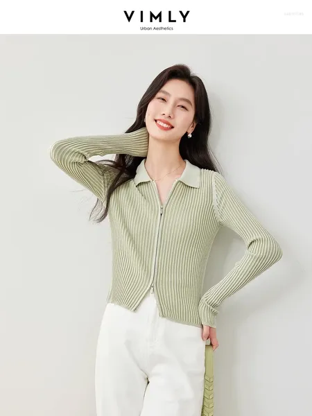 Knits de mujer Vimly Light Green Cardigans Lapa de la mujer con cremallera completa Sweater Sweater Coat Womens Top 2024 Spring High Strech Knitwear