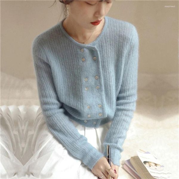 Cardigan Vintage en tricot pour femmes, mode solide, ample, Double boutonnage, tricoté, décontracté, manches longues, col rond, pull, 2024
