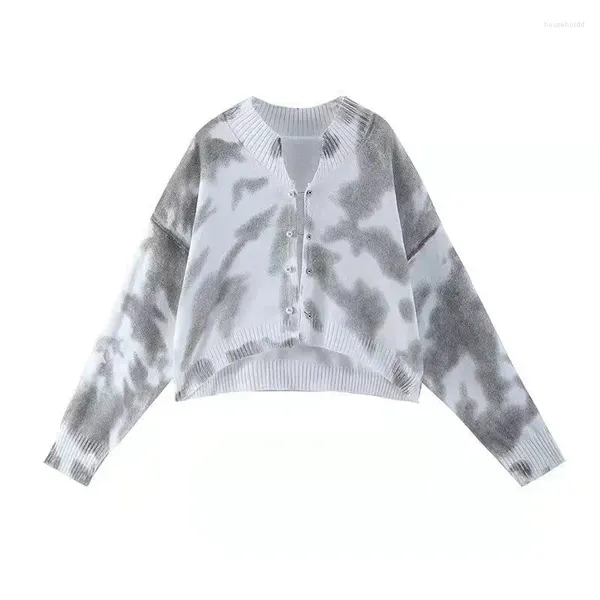 Tricots pour femmes vintage Tie Dye Cardigan féminin Tous correspondent à manches longues esthétique Couleur de contraste sexy