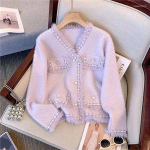 Tricots de tricots d'hiver Chasques Femmes pour le cardigan en tricot violet Spring and Automn Mabet Sweater Korean Style Gree Cardiga