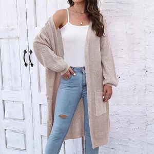 Cardigan tricoté à capuche pour femme, pull Long, manteau, longueur moyenne, hiver