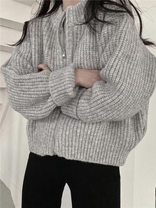 Dames Gebreide Wintertruien Dames Koreaanse Mode Rits Gebreid Vest Vrouwelijke Losse Casual Lange Mouw Harajuku Cropped Truien Jassen