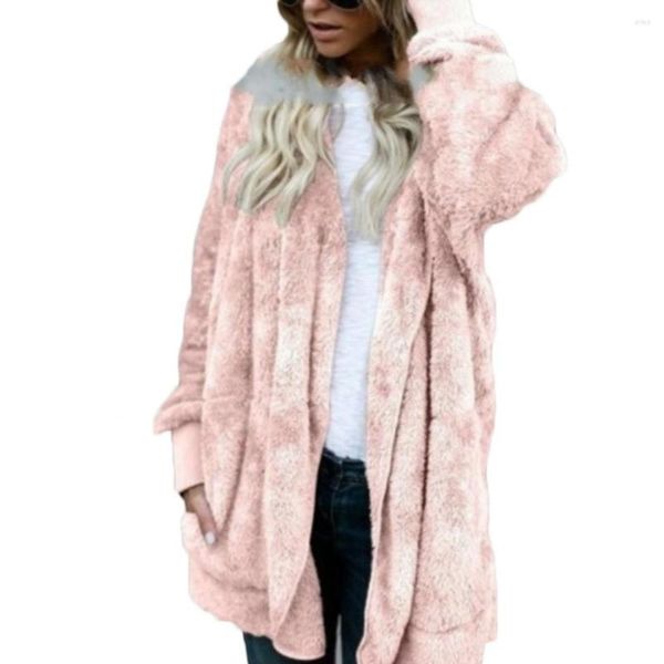 Femmes tricots hiver femmes réversible fausse fourrure poche à manches longues à capuche Midi manteau Cardigan gros goutte Harajuku Style Chic