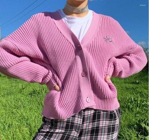 Femmes tricots femme mignon rose tricoté Cardigan ange broderie lâche col en v automne pull femme Lolita Style Y2K Out Wear vêtements