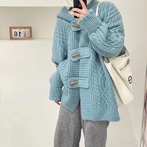 Tricots pour femmes femme pull Cardigan automne/hiver à capuche tricot couleur unie simple boutonnage vêtements pour femmes goutte YSLFb124