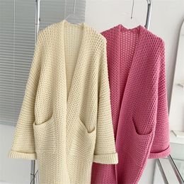 Dzianiny damskie damskie jesienne duże swetry leniwy, gruby sweter miękki płaszcz sweter oversize koreański luźna odzież wierzchnia modna kurtka z długim rękawem