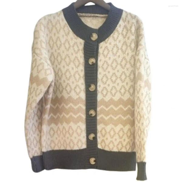 Femmes tricots femmes automne hiver tricot manteau motif géométrique tricot Cardigan pull avec simple boutonnage